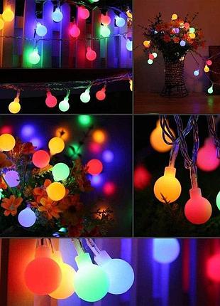 Новогодняя гирлянда светодиодная 100 led 3м цветная маленькие шарики праздничная