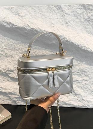 Сумочка женская косметичка 10484 vanity bag кросс-боди черного цвета на цепочке серебристый