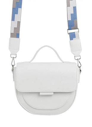 Сумочка классика женская 10627 кросс-боди на широком ремне черного цвета белый