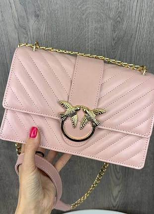 Жіноча невелика сумка, клатч через плече в стилі пінко стьобана, невелика сумка pinko з пташками розовый
