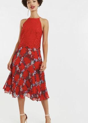 Червоне плаття плісе oasis гіпюрову в квіти міді вільний