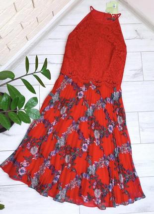 Красное платье плиссе oasis гипюровое в цветы миди свободное3 фото