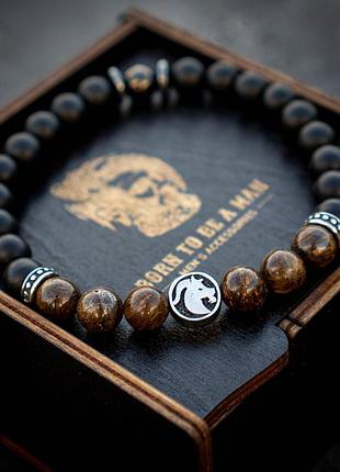 Мужской стильный браслет знак зодиака козерог из натурального камня