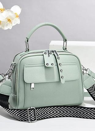 Женская сумка 10680 через плечо, кросс боди черная бирюзовый