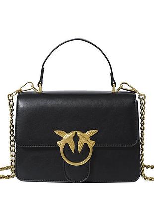 Сумочка класична жіноча 10629 на ланцюжку крос-боді на плече з пташками чорного кольору