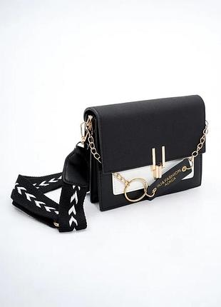 Женская сумка через плечо, кросс боди 5305 на три отдела черно белая