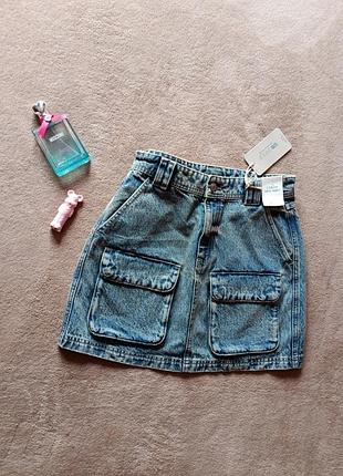 Стильна якісна цупка джинсова спідниця висока талія