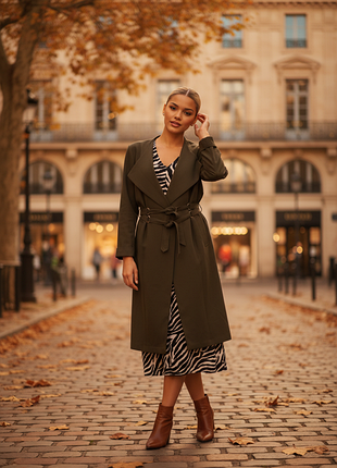 Кардиган тренч хакі на зав'язках з рукавом 3/4