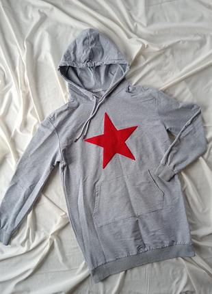 Худі-туніка, туніка з капішоном, з  вишитою зіркою, розмір 44