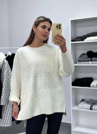 Теплая туника женская из шерсти, удлиненный свитер с перлами, джемпер с длинным рукавом