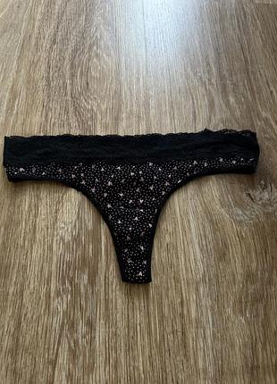 Розкішні трусики, бікіні котонові, в чорному кольорі, з гарним принтом, в сердечко, від дорогого бренду: next