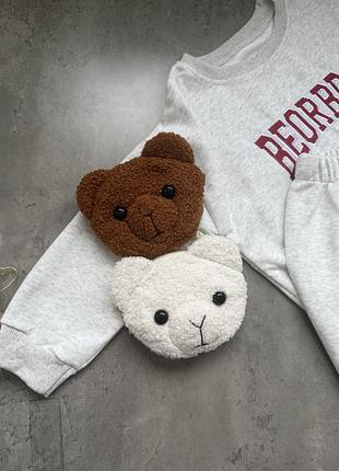 Дитяча сумочка ведмедик гаманець коричневий білий через плече