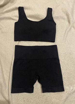 Шорти велосипедки лосини  бесшовні в рубчик тугі стягуючі чорні primark