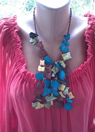 Етно-кольє з природних матеріалів(білі корали,мушлі,гевея) з малайзії