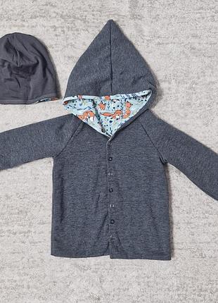 Детский комплект одежды двухсторонняя кофта шапка с принтом лисиц