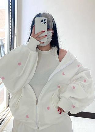 Худі жіноче тепле якісне на блискавці зіпка зимове базове з капюшоном кофта на флісі світшот біле чорне