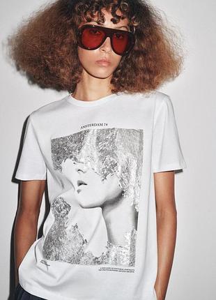 Футболка женская с металлическим принтом, зара zara хл