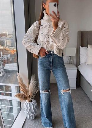 Джинсы zara с разрезами прямого кроя