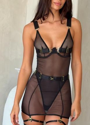 Шикарний сексуальний комплект прозорий комплект з гартерами