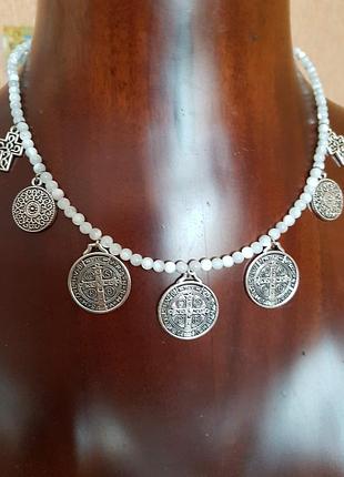 Намисто до вишиванка перламутр натуральный монети хрестики