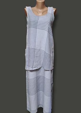 Стильное платье миди с разрезом 100% лён