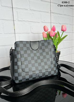 Женская стильная и качественная сумка из эко кожи серая в клетку