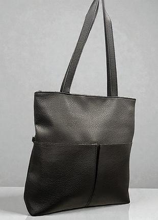 Черная вместимая женская сумка-шопер