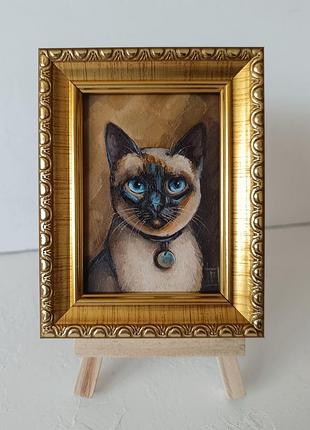 Миниатюрная картина масляными красками сеамский котик