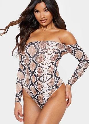 Боді зміїний принт з відкритими плечима