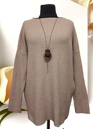 Итальянский теплый свитер джемпер в рубчик большого размера