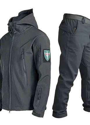 Водонепроникний тактичний костюм софтшел (куртка + штани, сірий).