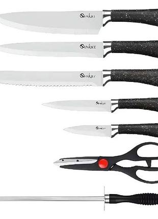 Якісний набір ножів з підставкою unique, товари для кухні ножі, набір литих ножів для кухні ae-16