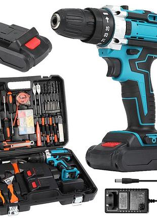 Акумуляторний шуруповерт з набором інструментів + ​​2 акумулятори, ударний шуруповерт + кейс yj-73