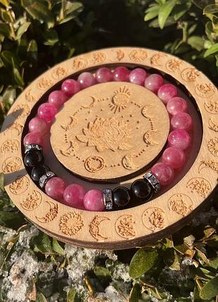 Браслет з натурального рожевого і чорного турмаліну