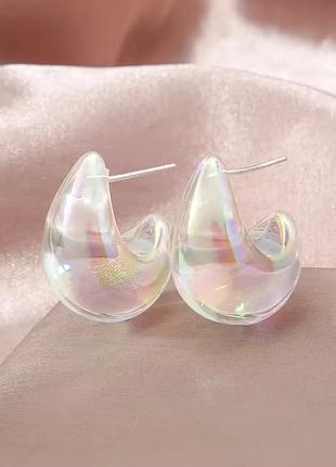 Прозорі сережки крапельки з відливом
