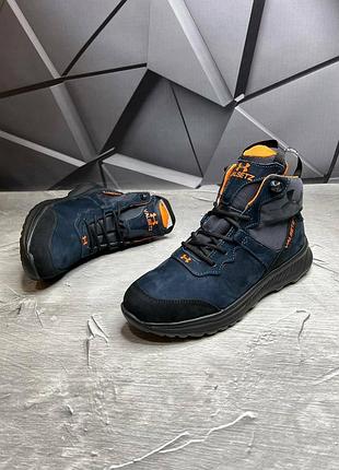 Мужские ботинки зимние under синего цвета натуральный нубук набивной мех 02