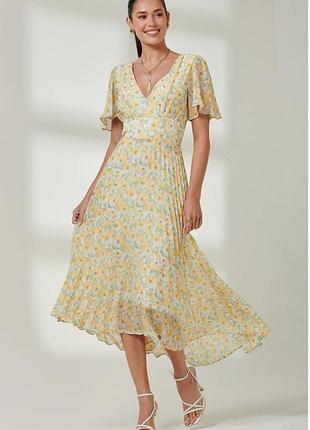 Шикарное качественное нарядное длинное шифоновое платье на подкладке с плиссированной юбкой