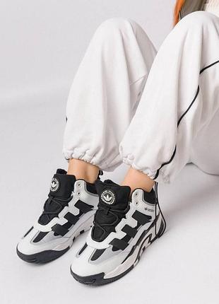 Женские кроссовки adidas originals niteball high white black fur мех последний размер