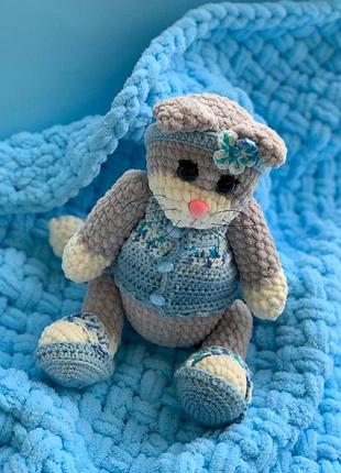 Плюшевий котик ручної роботи, м'яка дитяча іграшка в ліжечко, в'язані іграшки 100% гіпоалергенні, gp