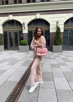 Стильная женская вязаная сумка ручной работы из трикотажной пряжи, качественная летняя сумочка розовая, gp4