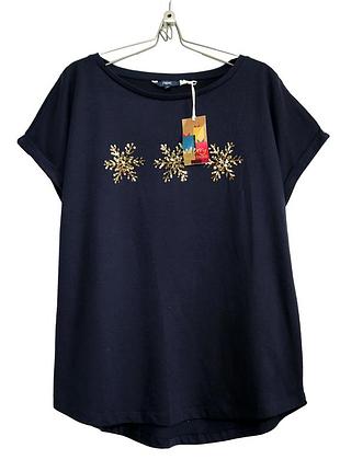 Прямая удлиненная трикотажная футболка с пайетками р.14