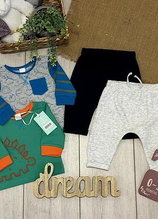 Класний комплект хлопчикам 0-3 місяців, лонги, утеплені штанці