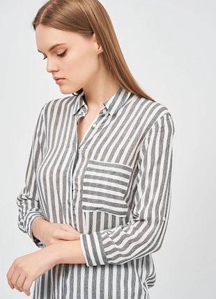Pull & bear сіра блуза в смужку жіноча сорочка вкорочується рукава віскоза натуральна блуза