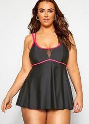 Купальник сдельный с утяжкой размер 60-62 / 28 черный с юбкой сетка новый