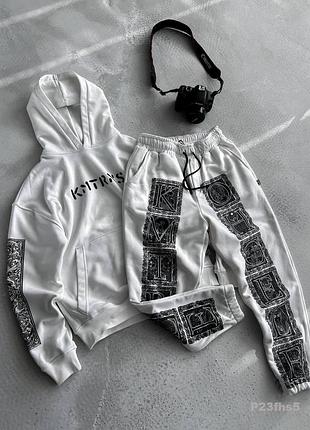 Чоловічий спортивний костюм на флісі з принтами преміум якості, теплий костюм двійка зима демісезон