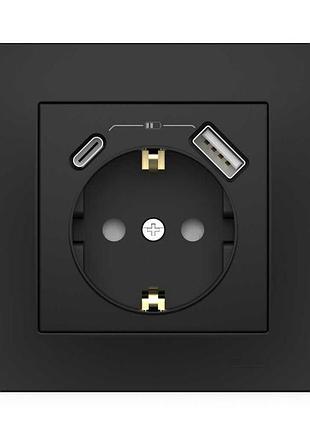 Розетка el-bi vega чорний мат 1-на з заземленням + 2usb 3а (type c+a)