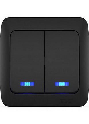 Вимикач alsu чорний мат 2-кл з підсвіткою