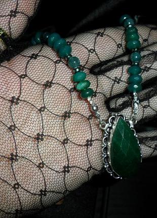 Кольє намисто чокер індійський смарагд, хризокола, натуральний камінь, ручна робота, індія