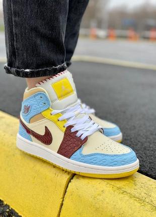 Женские кроссовки nike air jordan 1 retro blue/yellow6 фото