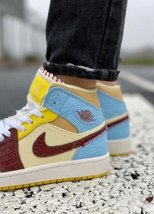 Женские кроссовки nike air jordan 1 retro blue/yellow9 фото